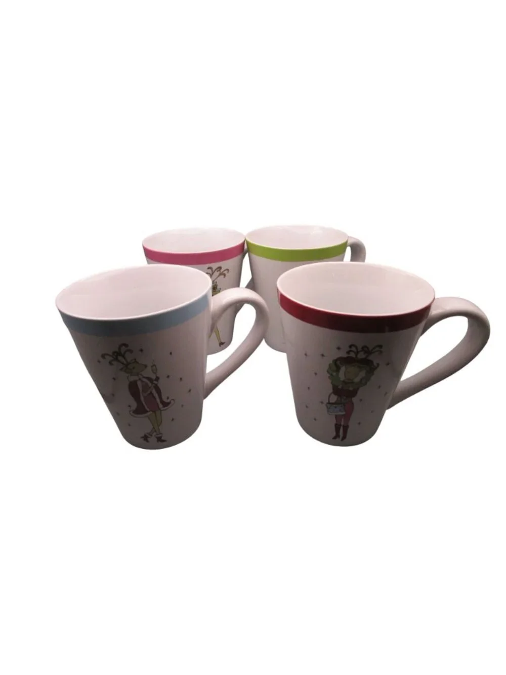 Festive Reindeer Girls Christmas Mugs Four Rosanna In Original Box Fun Holiday N